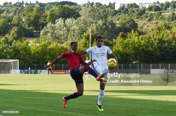 Florian Aye new player of Clermont and Bryan Passi of Montpellier during the Friendly match between Montpellier and Clermont Ferrand on July 14, 2018...