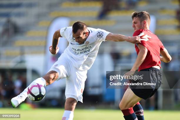 Petar Skuletic of Montpellier and Julien Laporte of Clermont during the Friendly match between Montpellier and Clermont Ferrand on July 14, 2018 in...