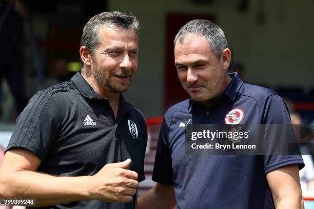 Fulham Manager Slavisa Jokanovic chats to Reading Manager Paul Clement ahead of the pre-season friendly between Reading and Fulham at the EBB Stadium...