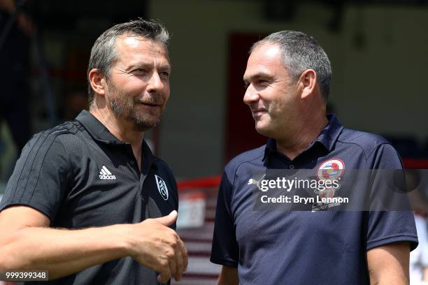 Fulham Manager Slavisa Jokanovic chats to Reading Manager Paul Clement ahead of the pre-season friendly between Reading and Fulham at the EBB Stadium...