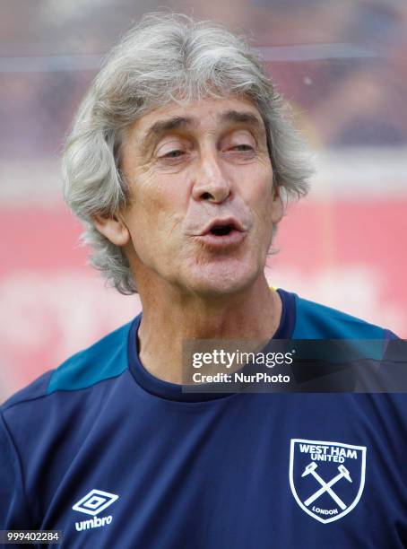 West Ham manager Manuel Pellegrini during Friendly match between Wycombe Wanderers and West Ham United at Adams Park stadium, Wycombe England on 14...