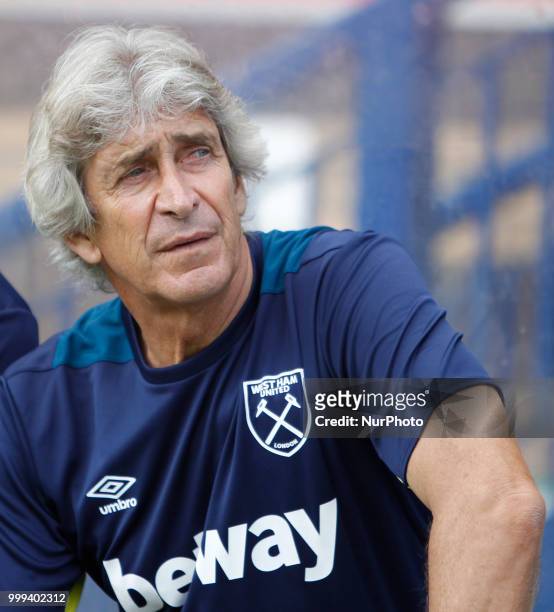 West Ham manager Manuel Pellegrini during Friendly match between Wycombe Wanderers and West Ham United at Adams Park stadium, Wycombe England on 14...