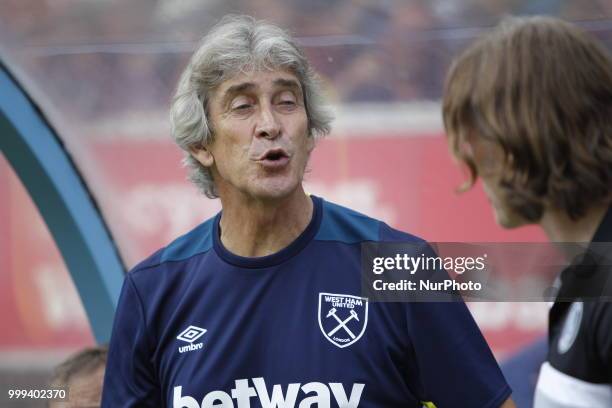 West Ham manager Manuel Pellegrini during Friendly match between Wycombe Wanderers and West Ham United at Adams Park stadium, Wycombe England on 14...