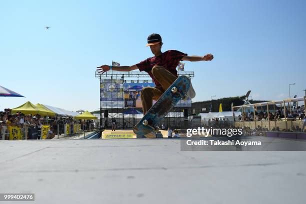 Ren Ohba competes in the Skateboard Street contest during the Shonan Open on July 15, 2018 in Fujisawa, Kanagawa, Japan.