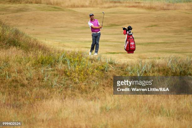 Padraig Harrington of Ireland seen while practicing during previews to the 147th Open Championship at Carnoustie Golf Club on July 15, 2018 in...