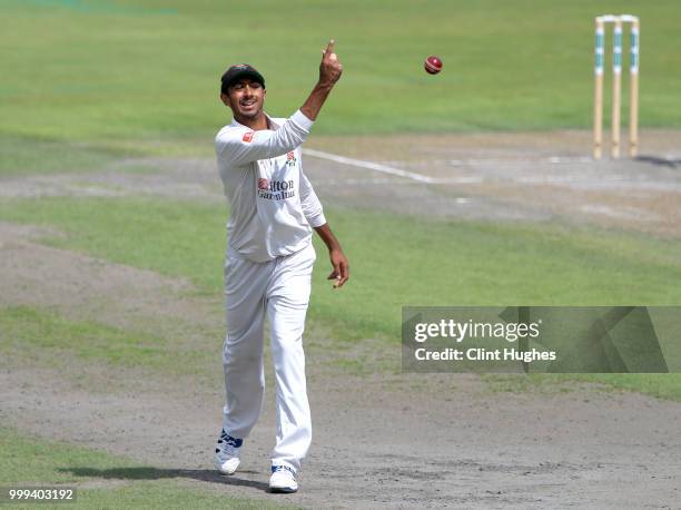 Haseeb Hameed of Lancashire fields during the Lancashire Second XI v Nottinghamshire Second XI match at Emirates Old Trafford on July 15, 2018 in...