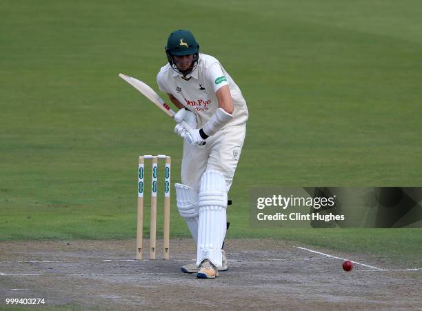 Matthew Carter of Nottinghamshire bats during the Lancashire Second XI v Nottinghamshire Second XI match at Emirates Old Trafford on July 15, 2018 in...