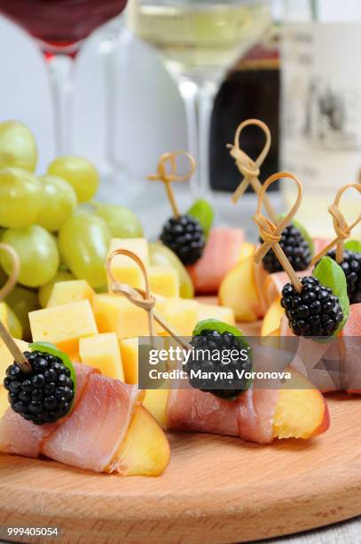 canape of peach with jamon - jamon stockfoto's en -beelden