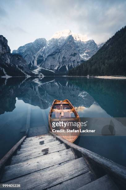 lago di braies - lago reflection stock pictures, royalty-free photos & images