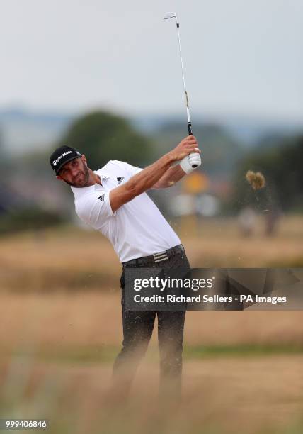 Dustin Johnson practicing during preview day one of The Open Championship 2018 at Carnoustie Golf Links, Angus.