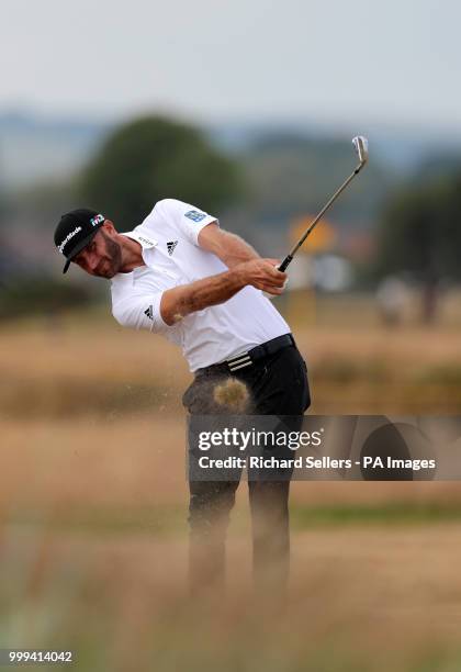 Dustin Johnson practicing during preview day one of The Open Championship 2018 at Carnoustie Golf Links, Angus.