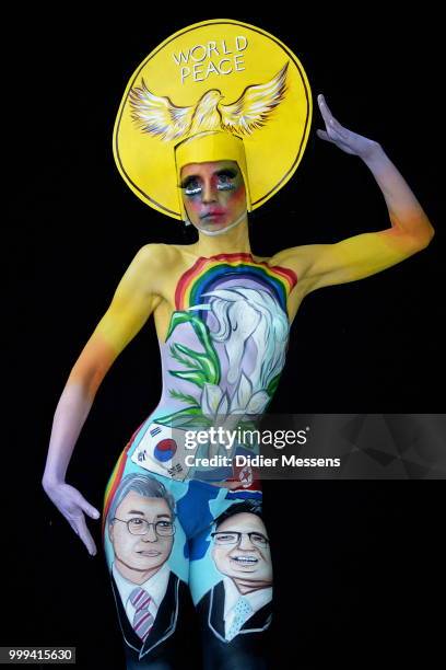 Model poses for a picture at the 21st World Bodypainting Festival 2018 on July 14, 2018 in Klagenfurt, Austria.