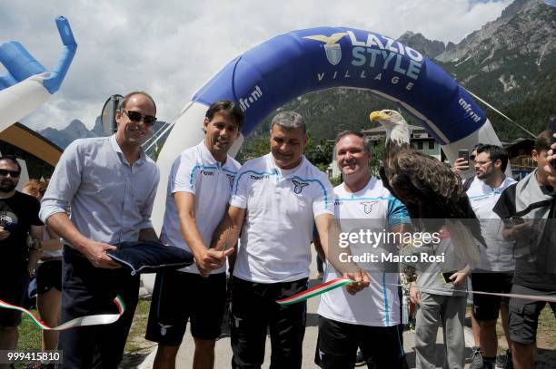 Lazio head coach Simone Inzaghi, Majer of Auronzo di Cadore Enrico Zandegiacomo and SS Lazio Club Manager Angelo Peruzzi at Lazio Style Village...