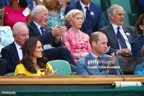 Catherine, Duchess of Cambridge and Prince William, Duke of Cambridge attend the Men's Singles final on day thirteen of the Wimbledon Lawn Tennis...