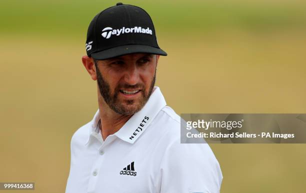 Dustin Johnson practicing during preview day one of The Open Championship 2018 at Carnoustie Golf Links, Angus.