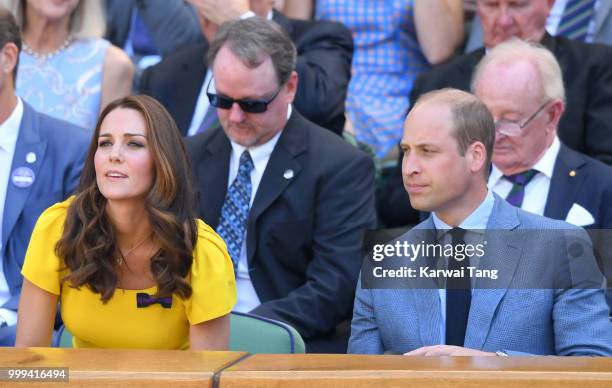 Catherine, Duchess of Cambridge and Prince William, Duke of Cambridge attend the men's singles final on day thirteen of the Wimbledon Tennis...