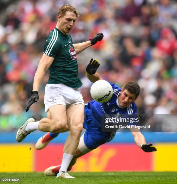 Dublin , Ireland - 15 July 2018; Daniel Flynn of Kildare shoots to score his side's first goal despite the attempted tackle from Darren Hughes of...