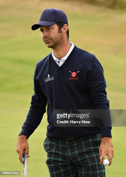 Jorge Campillo of Spain reacts to his triple bogey on hole one during day four of the Aberdeen Standard Investments Scottish Open at Gullane Golf...