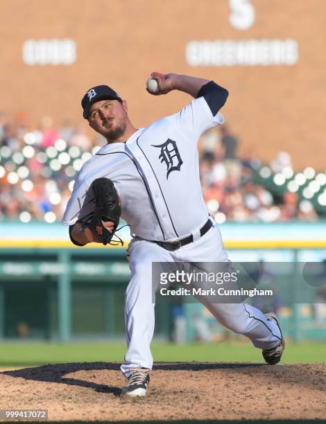 Blaine Hardy of the Detroit Tigers pitches during the game against the Texas Rangers at Comerica Park on July 7, 2018 in Detroit, Michigan. The...