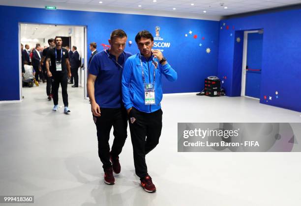 Zlatko Dalic, Head coach of Croatia and assistant Ivica Olic arrive at the stadium prior to the 2018 FIFA World Cup Final between France and Croatia...