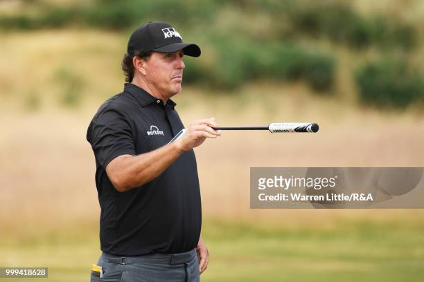 Phil Mickelson of the United States seen on the 4th fairway while practicing during previews to the 147th Open Championship at Carnoustie Golf Club...