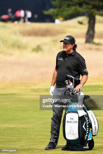 Phil Mickelson of the United States seen on the 4th fairway while practicing during previews to the 147th Open Championship at Carnoustie Golf Club...