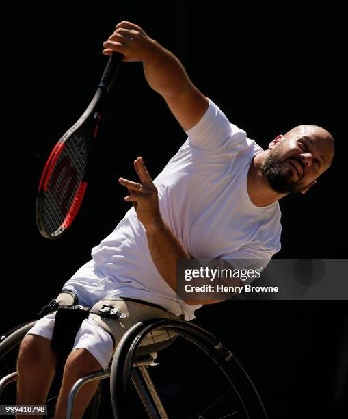 July 15: Stefan Olsson of Sweden during the mens wheelchair final against Gustavo Fernandez of Argentina at the All England Lawn Tennis and Croquet...