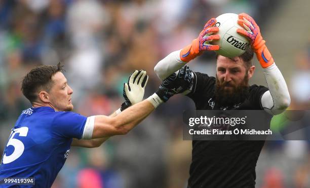 Dublin , Ireland - 15 July 2018; Kildare goalkeeper Mark Donnellan in action against Conor McManus of Monaghan during the GAA Football All-Ireland...