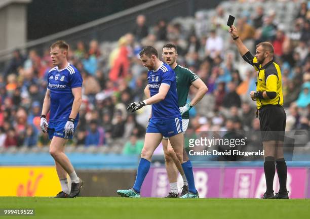 Dublin , Ireland - 15 July 2018; Owen Duffy of Monaghan receives a black card from referee Anthony Nolan during the GAA Football All-Ireland Senior...