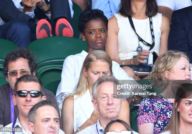 Letitia Wright attends the men's singles final on day thirteen of the Wimbledon Tennis Championships at the All England Lawn Tennis and Croquet Club...