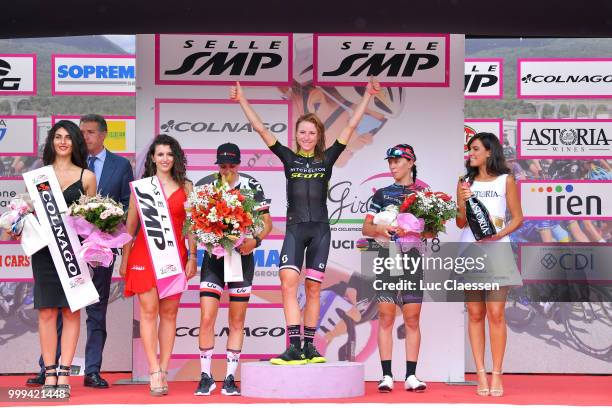 Podium / Annemiek van Vleuten of The Netherlands and Team Mitchelton-Scott Pink Leader Jersey / Celebration / Champagne / during the 29th Tour of...