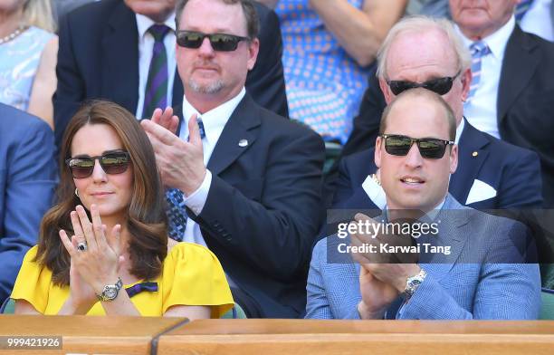 Catherine, Duchess of Cambridge and Prince William, Duke of Cambridge attend the men's singles final on day thirteen of the Wimbledon Tennis...