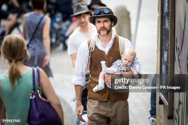 Steampunk attends the Hebden Bridge Steampunk Festival in West Yorkshire.