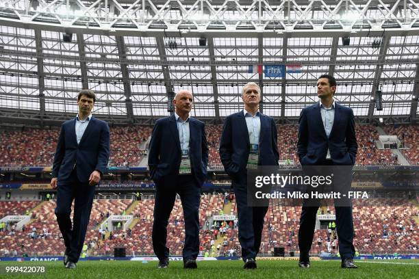 France Physical trainer Gregory Dupont, Didier Deschamps, Manager of France, France Assistant Coach Guy Stephan and goalkeepers' coach Franck Raviot...