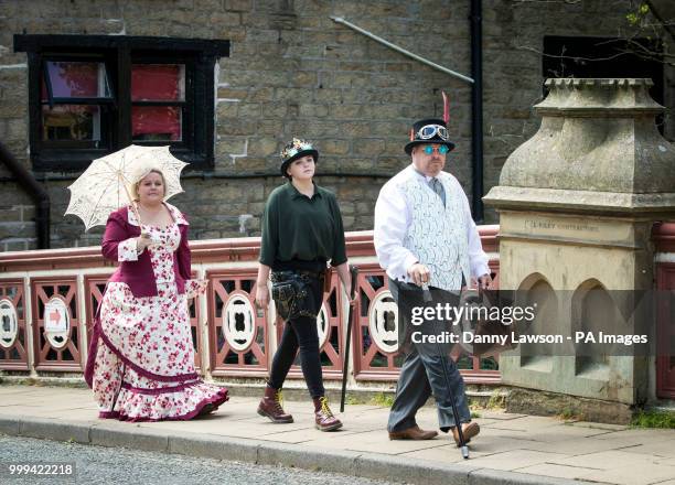 Steampunks attend the Hebden Bridge Steampunk Festival in West Yorkshire.