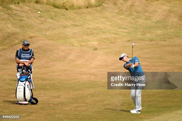 Justin Rose of England takes his second shot on hole one during day four of the Aberdeen Standard Investments Scottish Open at Gullane Golf Course on...