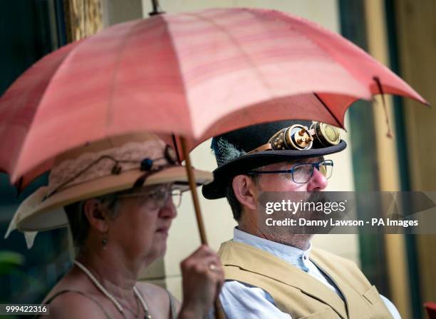 Steampunks attend the Hebden Bridge Steampunk Festival in West Yorkshire.