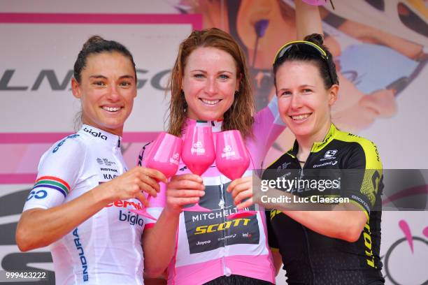 Podium / Annemiek van Vleuten of The Netherlands and Team Mitchelton-Scott Pink Leader Jersey / Ashleigh Moolman Pasio of South Africa and...