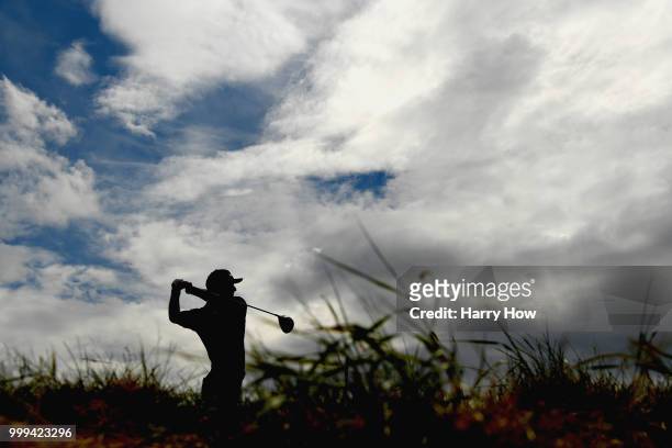 Trevor Immelman of South Africa takes his tee shot on hole two during day four of the Aberdeen Standard Investments Scottish Open at Gullane Golf...