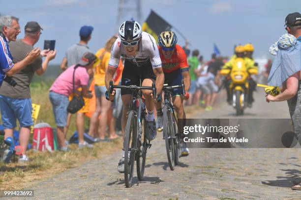 Geraint Thomas of Great Britain and Team Sky / Gorka Izagirre of Spain and Bahrain Merida Pro Team / Cobbles / Pave / during the 105th Tour de France...