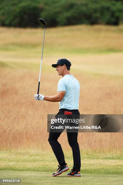 Thorbjorn Olesen of Denmark seen while practicing during previews to the 147th Open Championship at Carnoustie Golf Club on July 15, 2018 in...