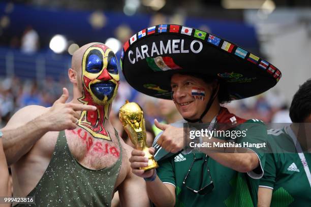 Fans enjoy the pre match atmosphere prior to the 2018 FIFA World Cup Final between France and Croatia at Luzhniki Stadium on July 15, 2018 in Moscow,...