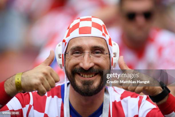 Croatia fan enjoys the pre match atmosphere prior to the 2018 FIFA World Cup Final between France and Croatia at Luzhniki Stadium on July 15, 2018 in...