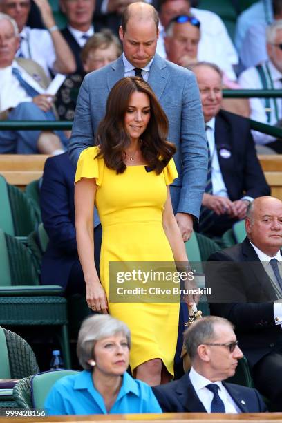 Catherine, Duchess of Cambridge and Prince William, Duke of Cambridge attend the Men's Singles final on day thirteen of the Wimbledon Lawn Tennis...