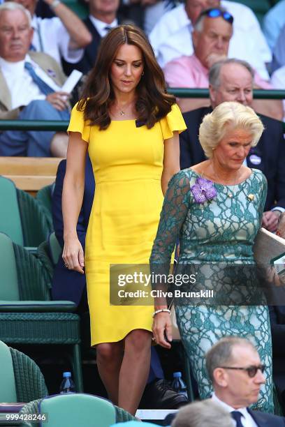 Catherine, Duchess of Cambridge with Gill Brook as she attends the Men's Singles final on day thirteen of the Wimbledon Lawn Tennis Championships at...