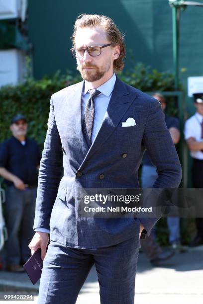 Tom Hiddleston arrives at Wimbledon Tennis for Men's Final Day on July 15, 2018 in London, England.