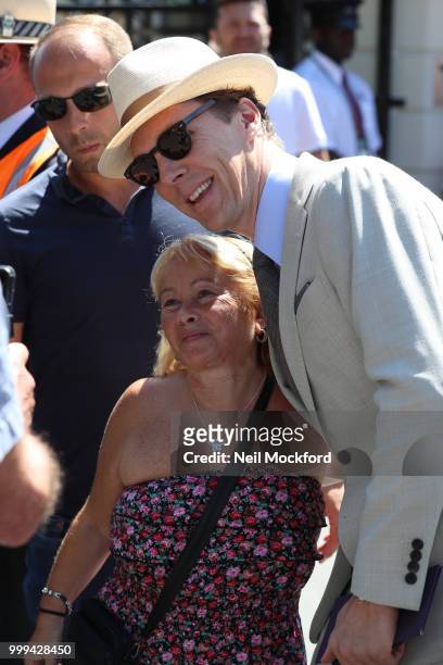 Benedict Cumberbatch arrives at Wimbledon Tennis for Men's Final Day on July 15, 2018 in London, England.