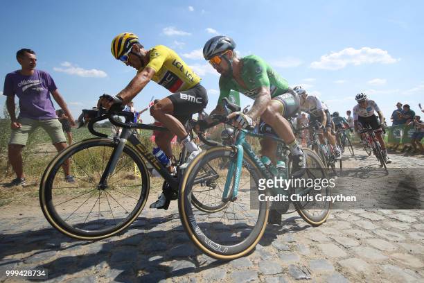 Greg Van Avermaet of Belgium and BMC Racing Team Yellow Leader Jersey / Peter Sagan of Slovakia and Team Bora Hansgrohe Green Sprint Jersey / Cysoing...