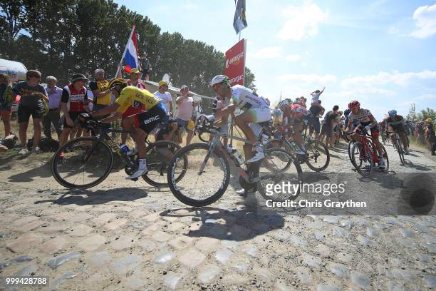 Greg Van Avermaet of Belgium and BMC Racing Team Yellow Leader Jersey / Warren Barguil of France and Team Fortuneo Samsic / Cysoing A Bourghelles...