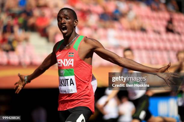 Solomon Leukta of Kenya crosses the finish line to win gold in the final of the men's 800m on day six of The IAAF World U20 Championships on July 15,...